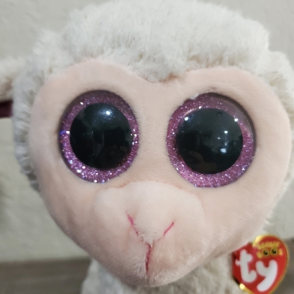 TY Beanie Boo Twinkle White and Pink Lamb Plush Stuffed Animal 9" Glitter Eyes - Picture 2 of 7